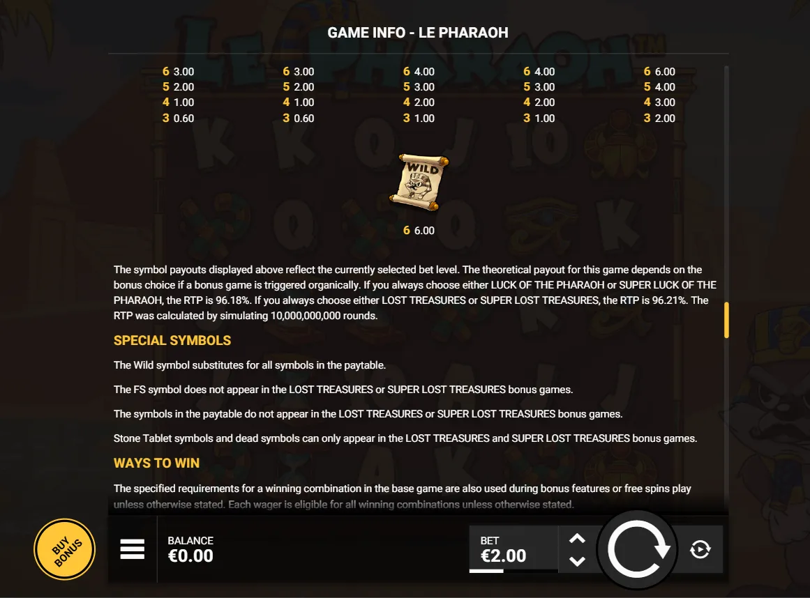 Panneau d'information d'un jeu MyStake affichant le taux de retour