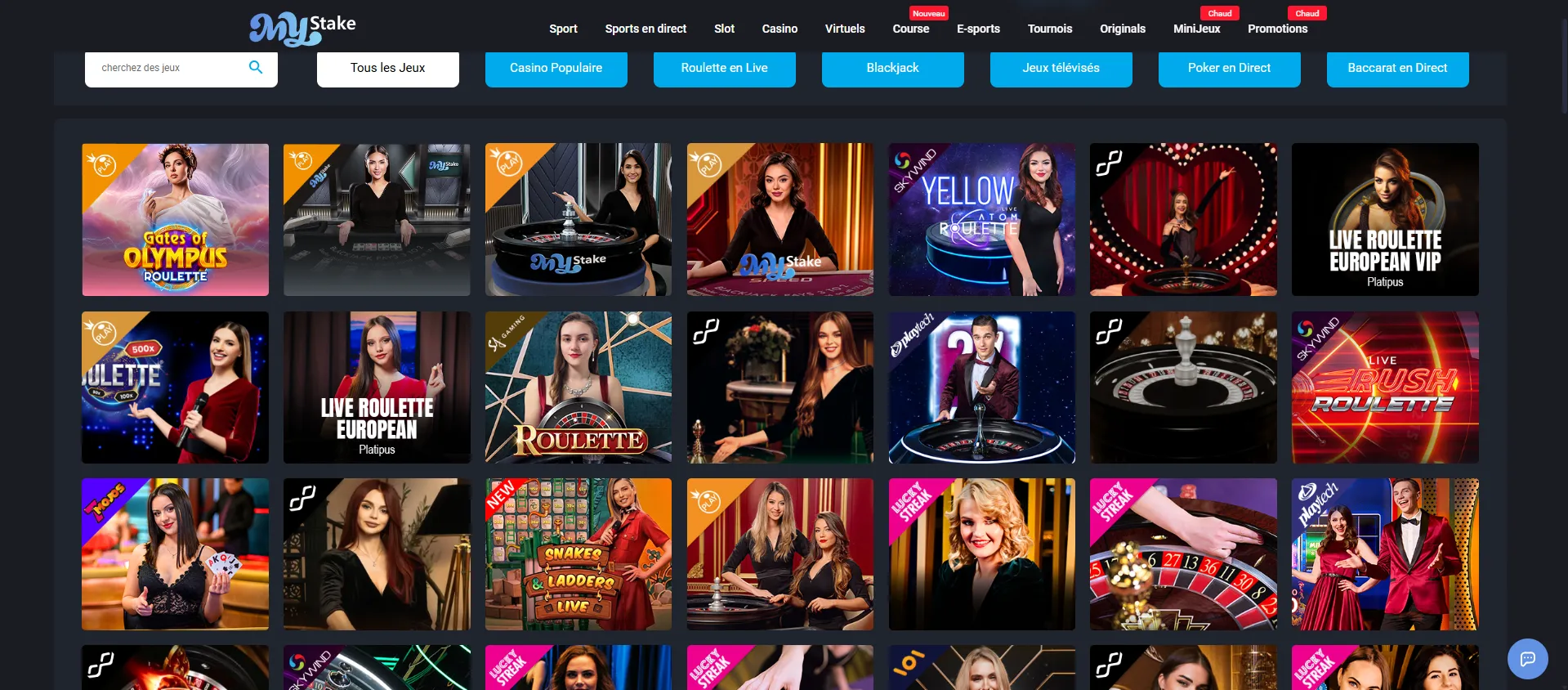 Lobby du casino en direct MyStake