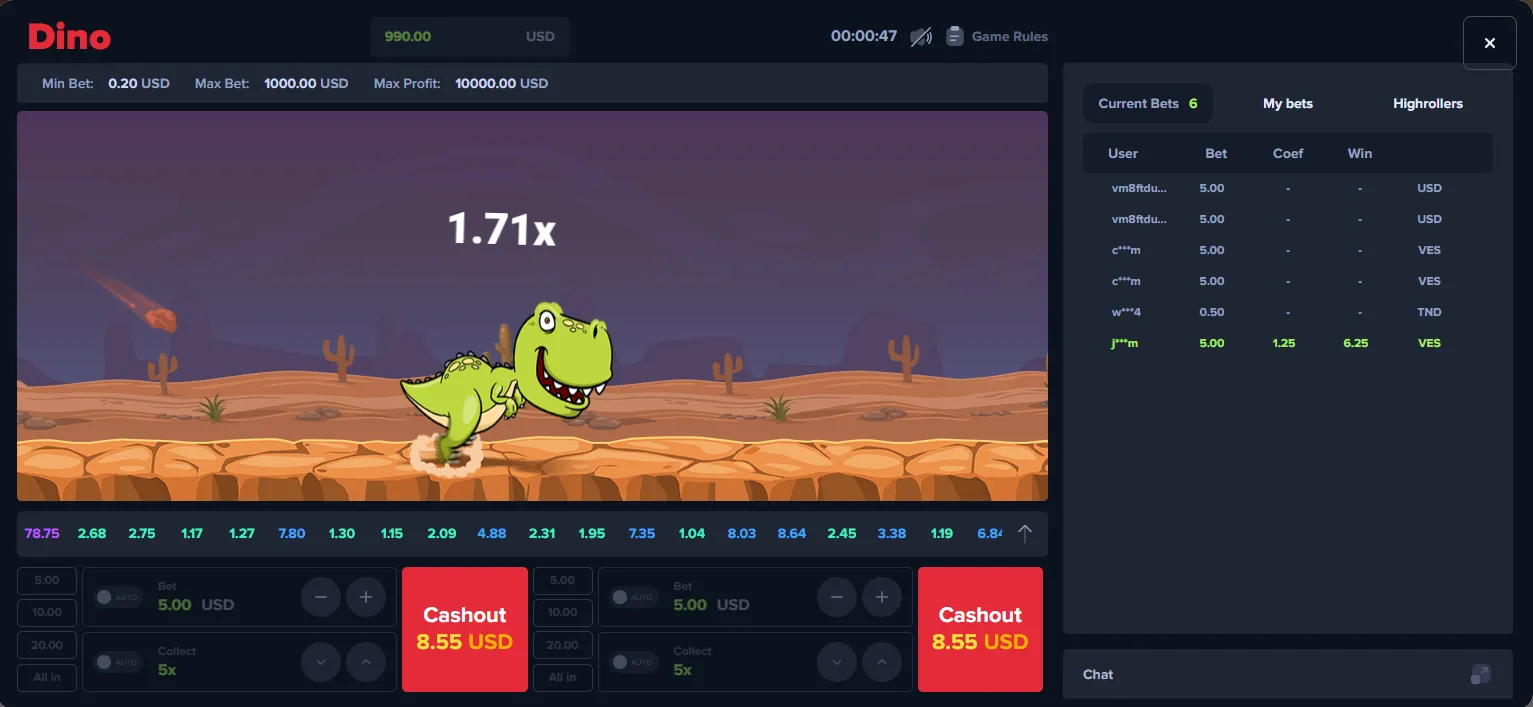 Jeu crash Dino sur MyStake