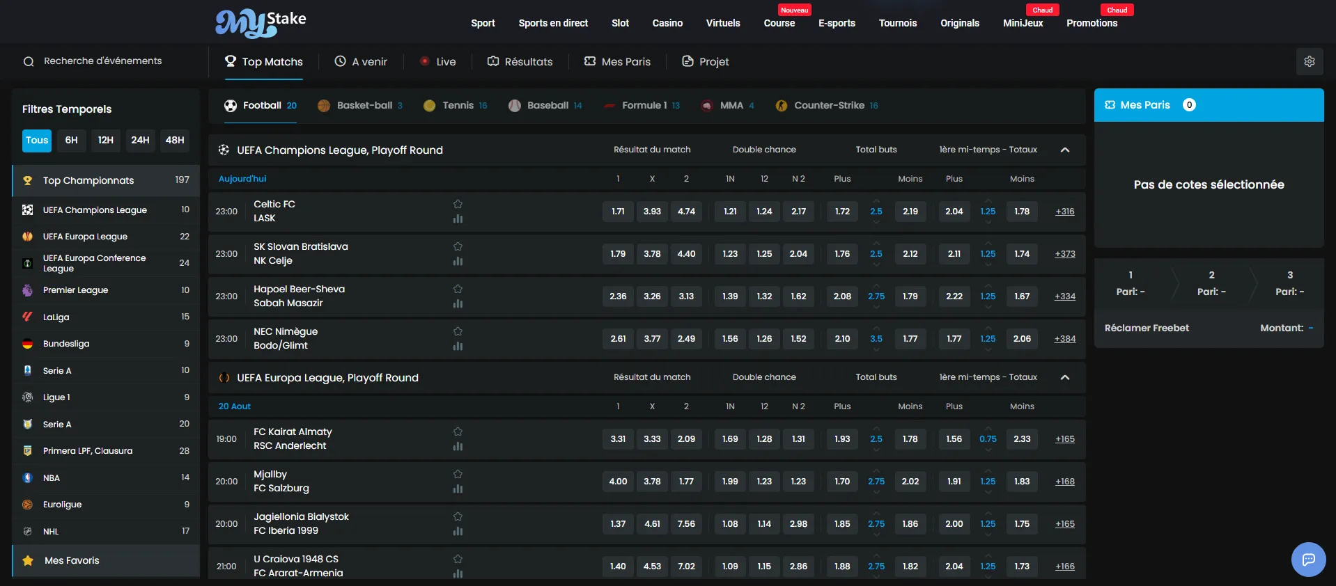 Section paris sportifs de MyStake