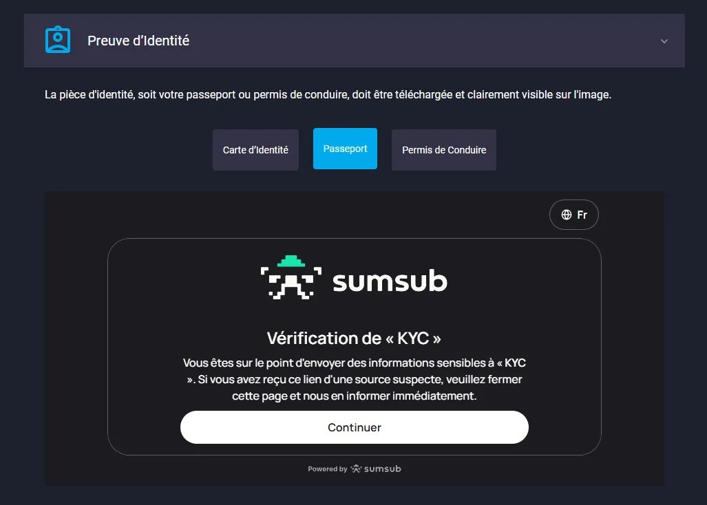 Vérification d'identité Sumsub sur MyStake